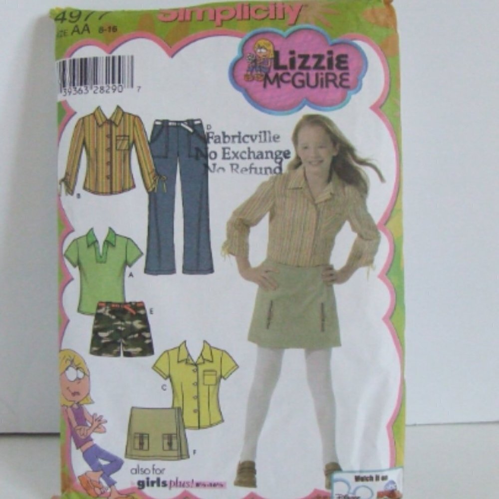 Disney girls top skirt shorts skort sewing pattern Simplicity Lizzie McGuire
